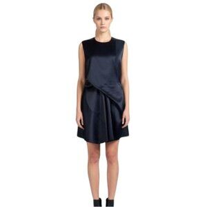 3.1 Phillip Lim Black Asymmetrical Drape Satin Mini Dress Size 6 Quiet Luxury
